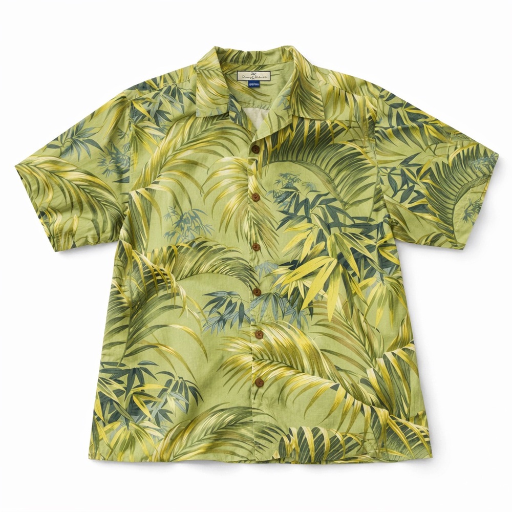 Tommy Bahama 100% Silk Green Hawaiian Button Down Short Sleeve‎ Men’s Size L